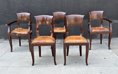 Se of Five Antique Chairs With Leather Seats, Circa 1900s