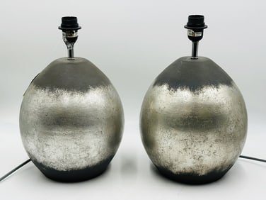 Pair of Modern Ceramic Lamps With Silver & Black Finish