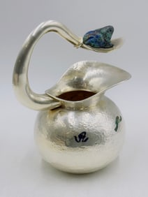 Whimsical Silver & Malachite Water Pitcher by Los Castillo, Mexico 1960s