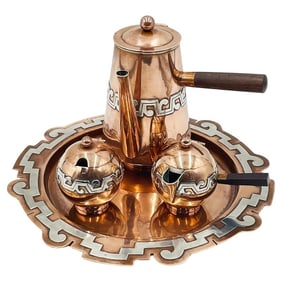 Copper & Silver Coffee/Tea Service by Ana Maria Nunez De Brilanti for Plateria Victoria, Mexico 1960