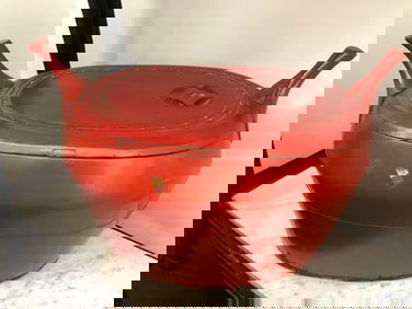 Antique Chinese Lidded Container With Red Lacquer Finish