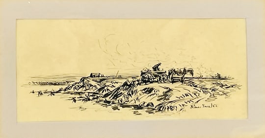 Ink on Paper Western Artwork Signed Ross Saulet