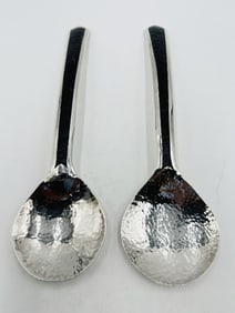 Large Serving Spoons in Silver & stone inlay by Emilia Castillo, Mexico 20th Century