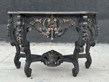 Heavily Carved, Wooden Console Table in a Black Finish