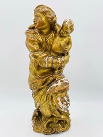 Antique Madonna & Child Sculpture/Religious Icon, Italy 19th Century