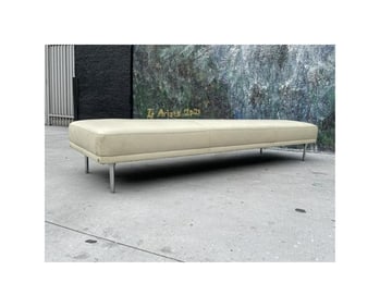 Vintage Bench/Day Bed With Metal Legs and Leather Upholstery