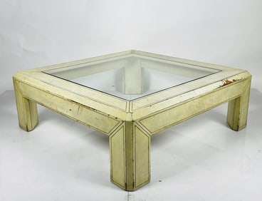 Beautiful and large coffee table embossed in leather in the style of Karl Springer.