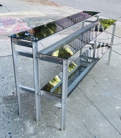 Aluminum & Glass Console Table with Three Levels