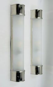 Pair of Polished Nickel and Glass Wall Sconces