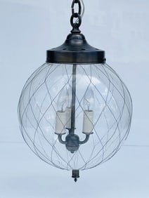 Glass and Antiqued Brass Globe Chandelier by Remains.