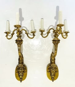 Pair of Neoclassical Wall Sconces in Solid Brass
