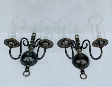 Pair of 1970s Wall Sconces in Solid Brass & Glass Shades by Feldman Lighting