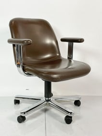 Beautiful desk chair designed by Charles Pfister for Knoll. The chair is upholstered in Brown