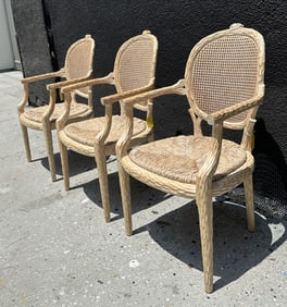 Set of Three Italian Faux Bois Dining Chairs With a Limed Finish