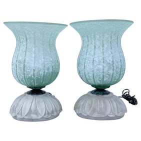 Pair Scavo Murano Glass and Alabaster Table Lamps, Italy 1950's