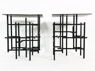 Pair of Steel & Glass End or Console Table in the Brutalist Style