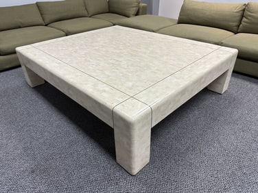 Monumental Coffee Table in Tessellated Stone & Brass by Karl Springer, Signed