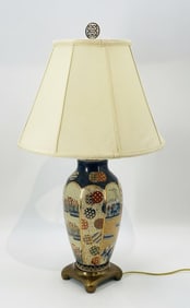 Japanese Imari Style Table Lamp, Porcelain and Bronzed Base.