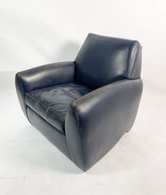 Lounge Chair in Blue Leather & Swivel Mechanism by Dakota Jackson.