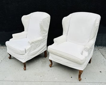 Pair of Large Club Chairs With Slipcovers From Leija Designs
