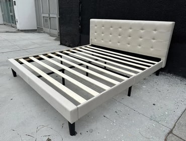 King Size Bed with Upholstered Headboard and Frame.