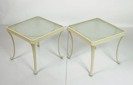 Pair of Side Tables With Enamel Frames & Pebble Glass by Brown Jordan