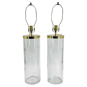Pair of Glass & Brass Table Lamps By Chapman, USA 1970's