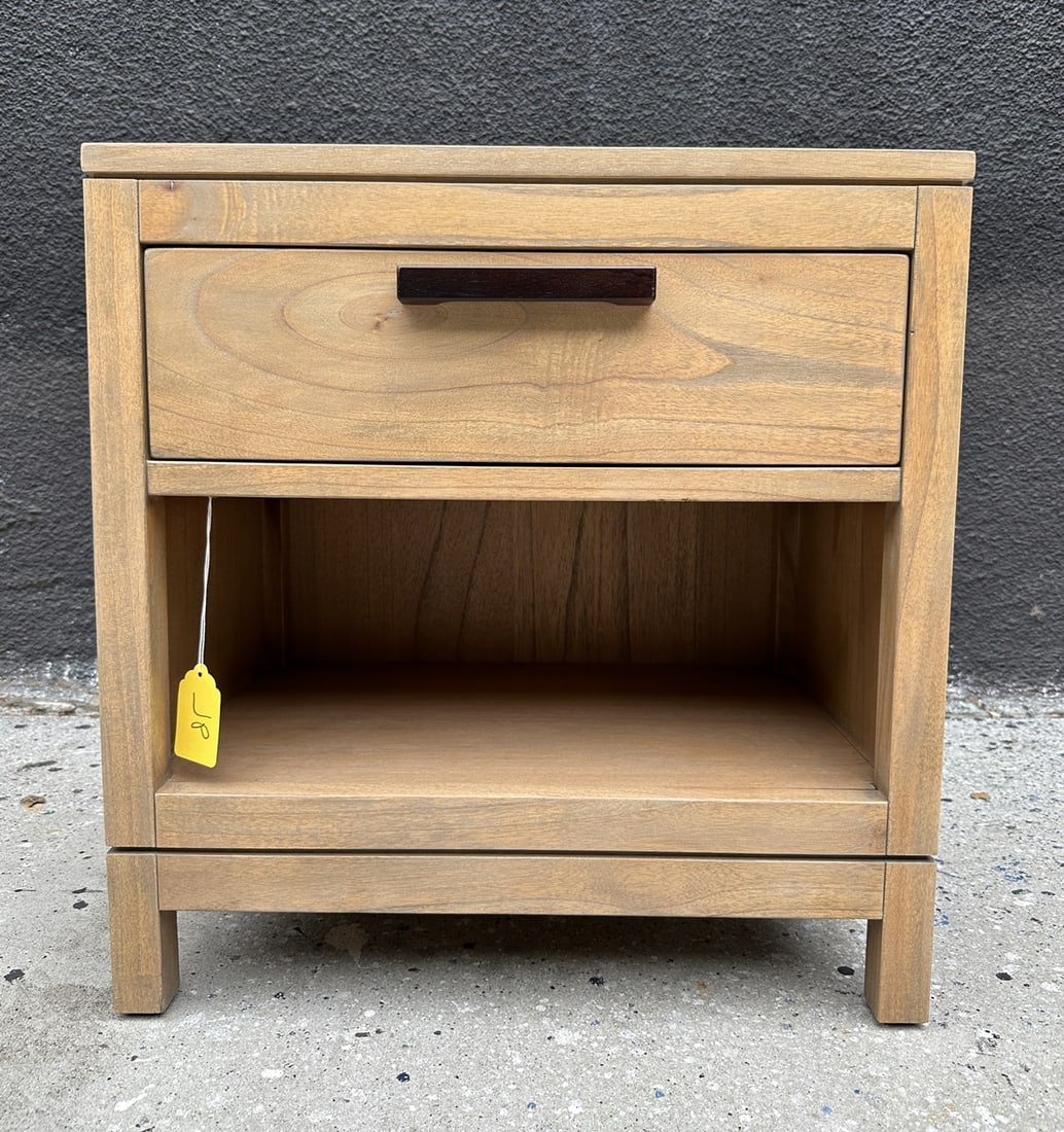 Single nightstand with one drawer and a shelf: Single nightstand with one drawer and a shelf. Measurements: 24 wide x 16 inches x 25 inches high. All items are sold as is. The auction house does not warrant authenticity on any specific piece. THER