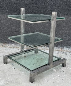 Industrial Style Table/Magazine Holder or Display With Three Glass Shelves