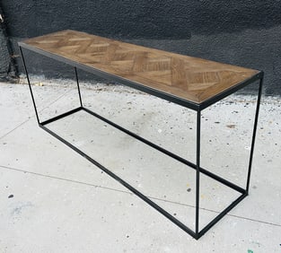 Industrial Style Console Table With Wooden Top by Restoration Hardware