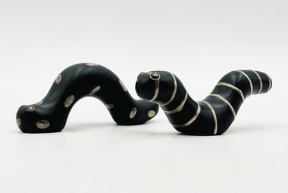 Porcelain & Pure Silver Table Sculptures -La Oruga Muy Ambrienta- By Emiia Castillo, Signed