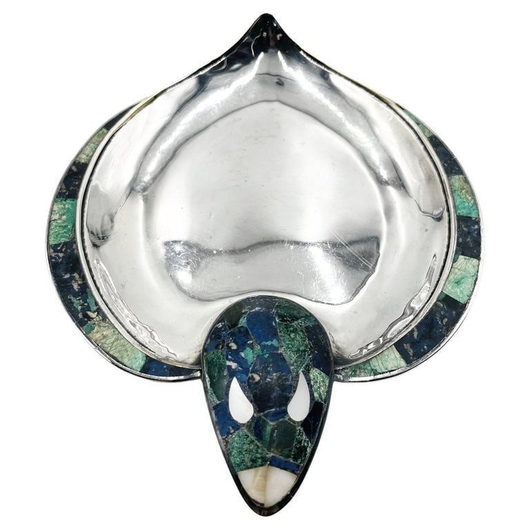 Silver Cobra tray With Lapis Lazuli & Malachite by Los Castillo, 20th Century Mexico (1 of 7)
