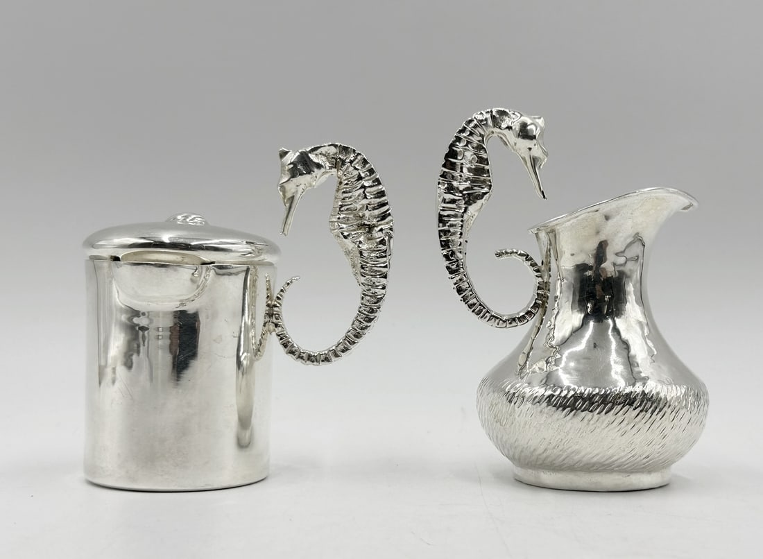 Los Castillo, Silver Creamer and Pitcher with Seahorse Handles, Mexico 20th Century (1 of 13)