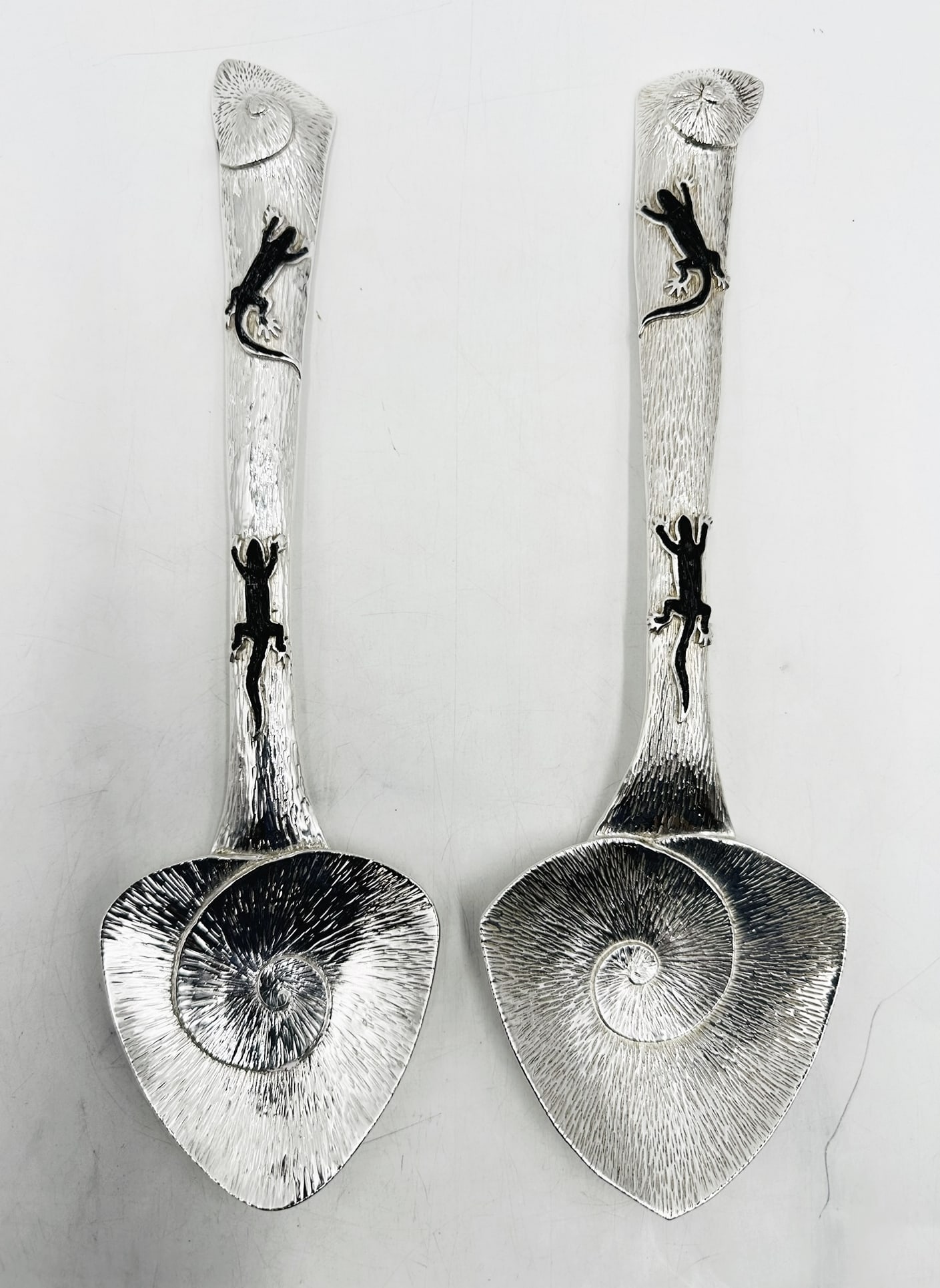 Emila Castillo Silver Serving Spoons With Alligator Stone Inlay, Signed, Mexico 1980s (1 of 12)