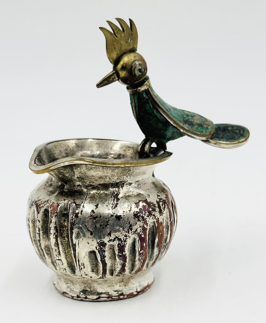 Bird of Paradise Creamer by Los Castillo, Silver on Copper With Lapis Lazuli & Azurite, Mexico 1960s (1 of 10)