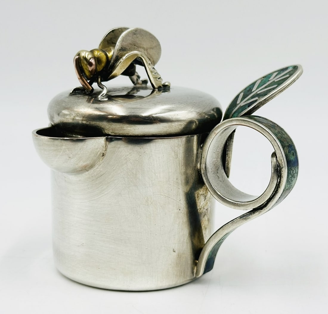 Vintage Creamer Pot in Silver, Azurite & Lapis Lazuli by Los Castillo, Mexico 1960s (1 of 15)