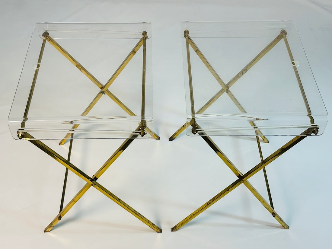 Pair of Lucite and Brass Folding Trays by Charles Hollis Jones, (American 1945-) (1 of 18)