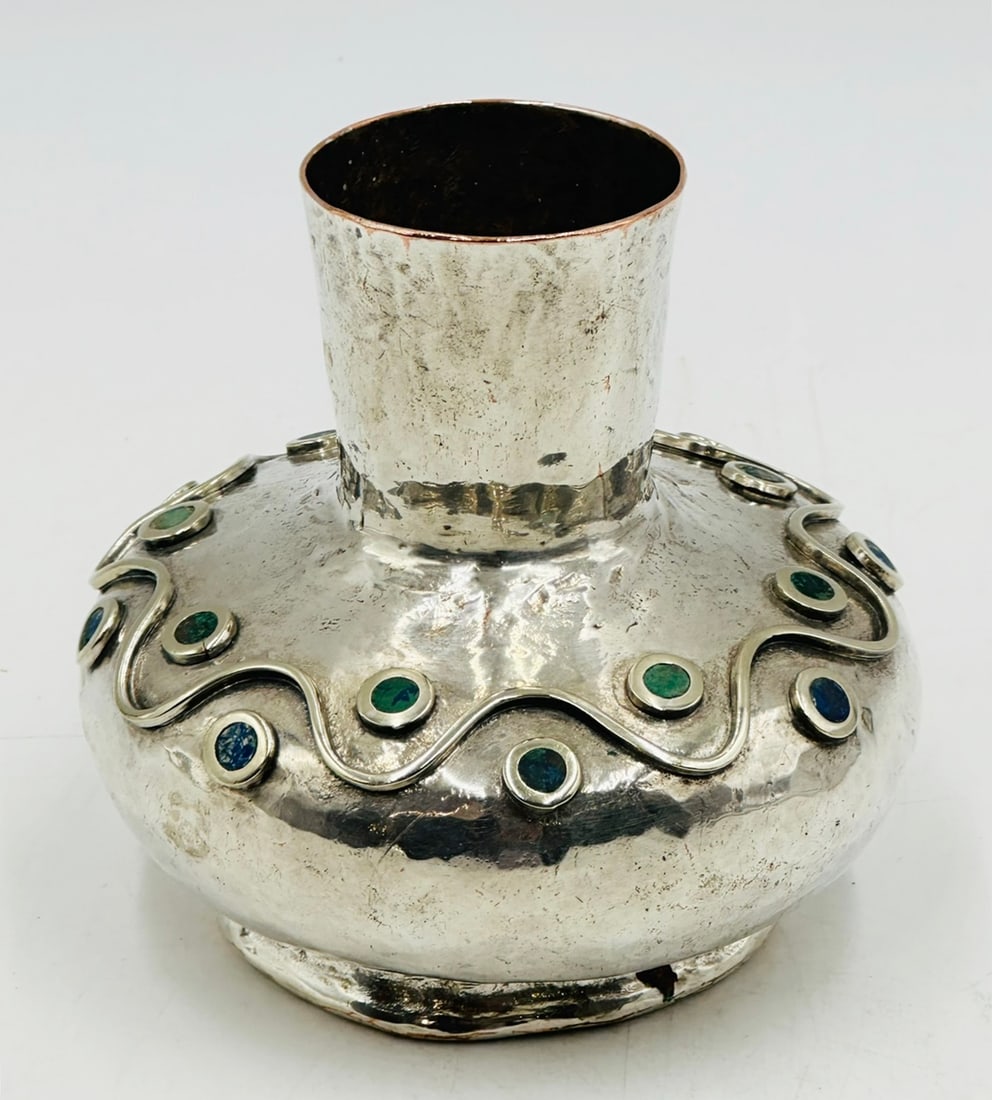 Silver & Stone Vase by Emilia Castillo for Los Castillo, Mexico 1970s (1 of 12)