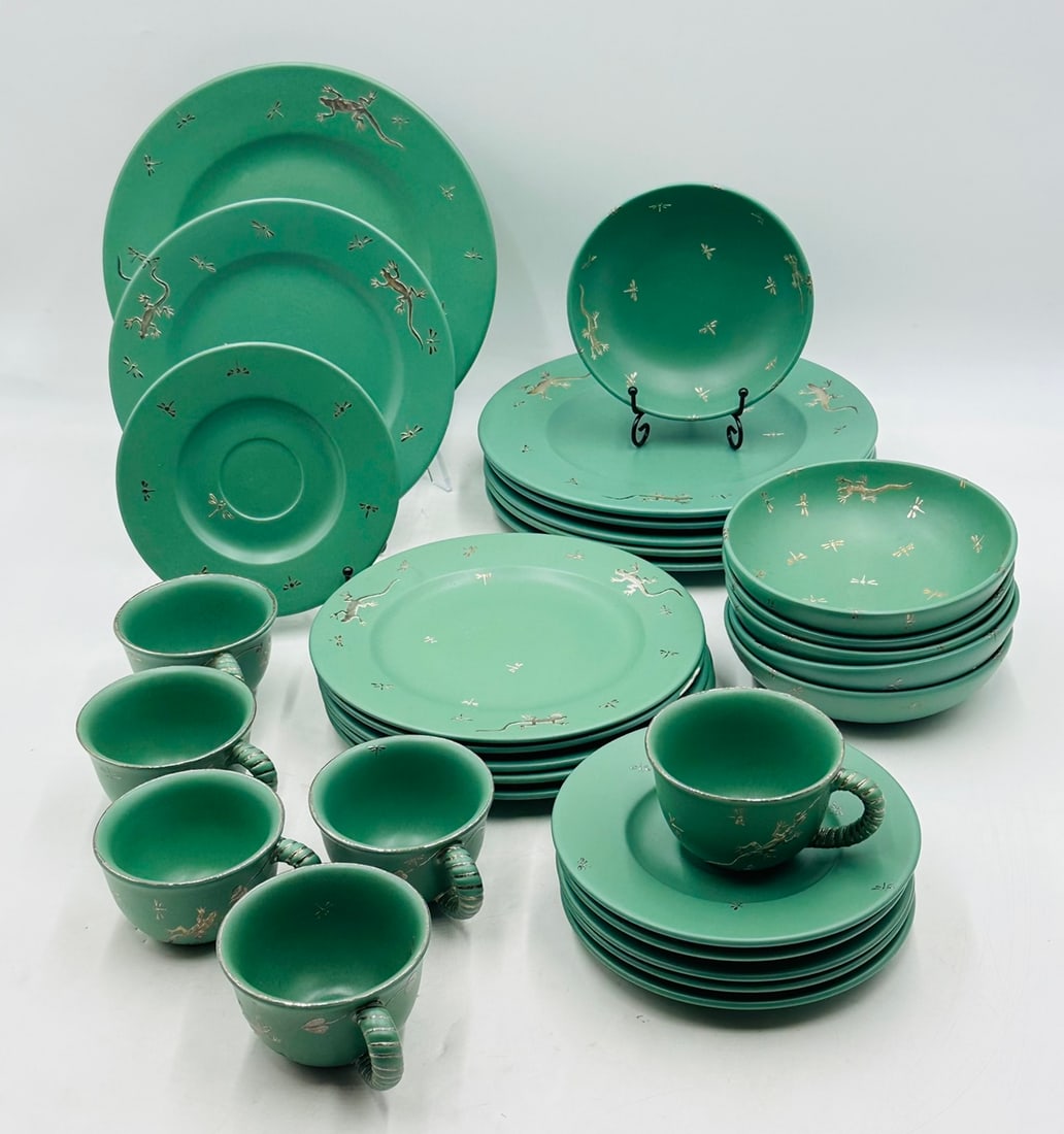 Dinner Service for 6 (30 Pieces) in Porcelain & Pure Silver by Emilia Castillo, Mexico 1980s (1 of 14)