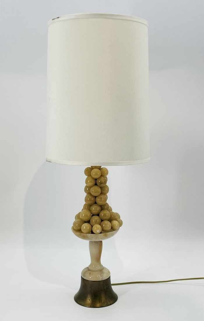 Vintage Table Lamp With Alabaster Grape Cluster Base & Brass, Italy 1960s (1 of 11)