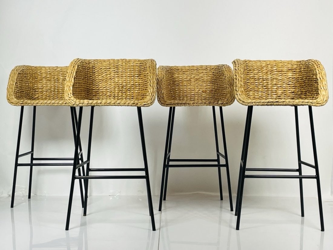 Set of 4 Woven Seagrass & Steel Barstools. (1 of 11)