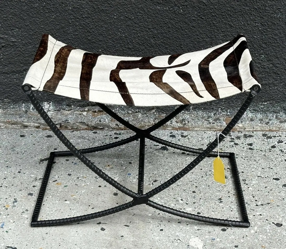 Modern Rebar Bench With Zebra-Hide Upholstery (1 of 9)
