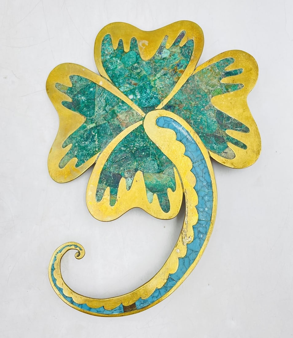 Vintage Brass, Malachite & Turquoise Door Handle by Los Castillo. (1 of 6)