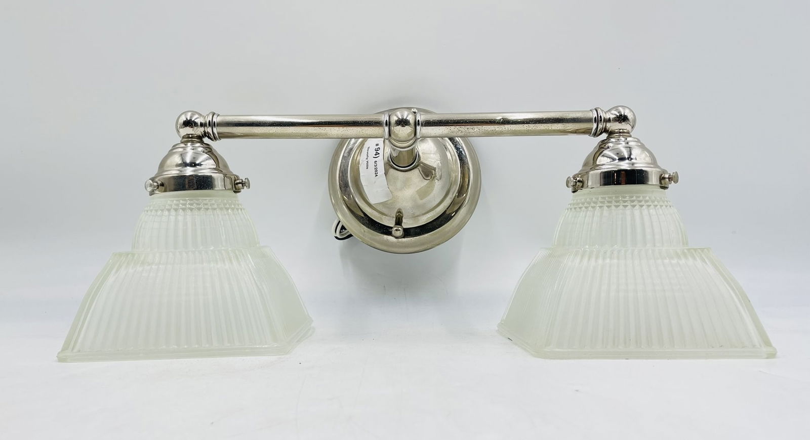 Double Light  Ceiling Light or Wall Sconce with Frosted Glass Shade & Nickel Arm (1 of 7)
