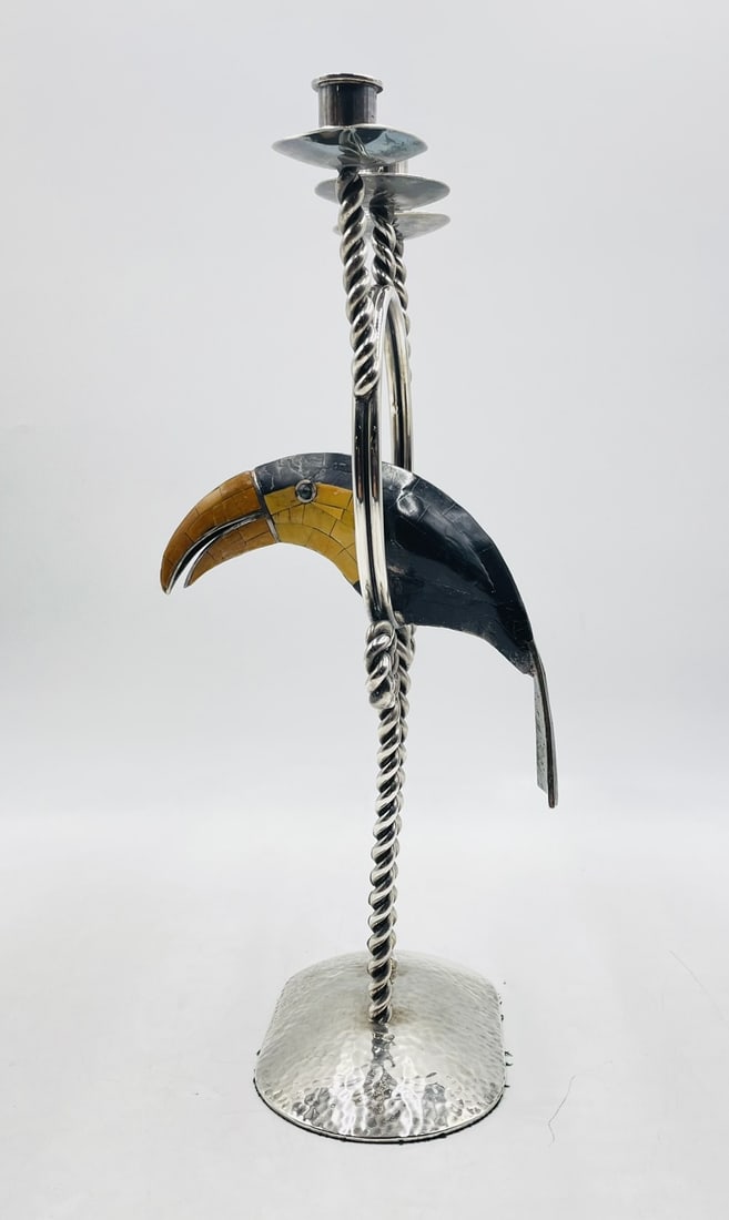 Vintage Tucan Candelabra  in Silver  & Onyx Stone by Emilia Castillo, Mexico 1980's (1 of 8)