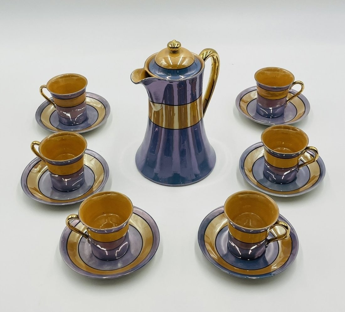Luster Ware Iridescent Japanese Tea Set, Art Deco, 13 pieces (1 of 12)