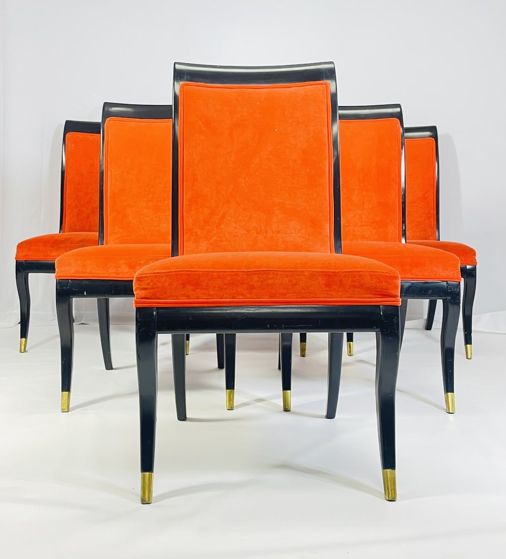Set of Six Mid-Century Modern Dining Chairs with Brass Sabbots (1 of 17)