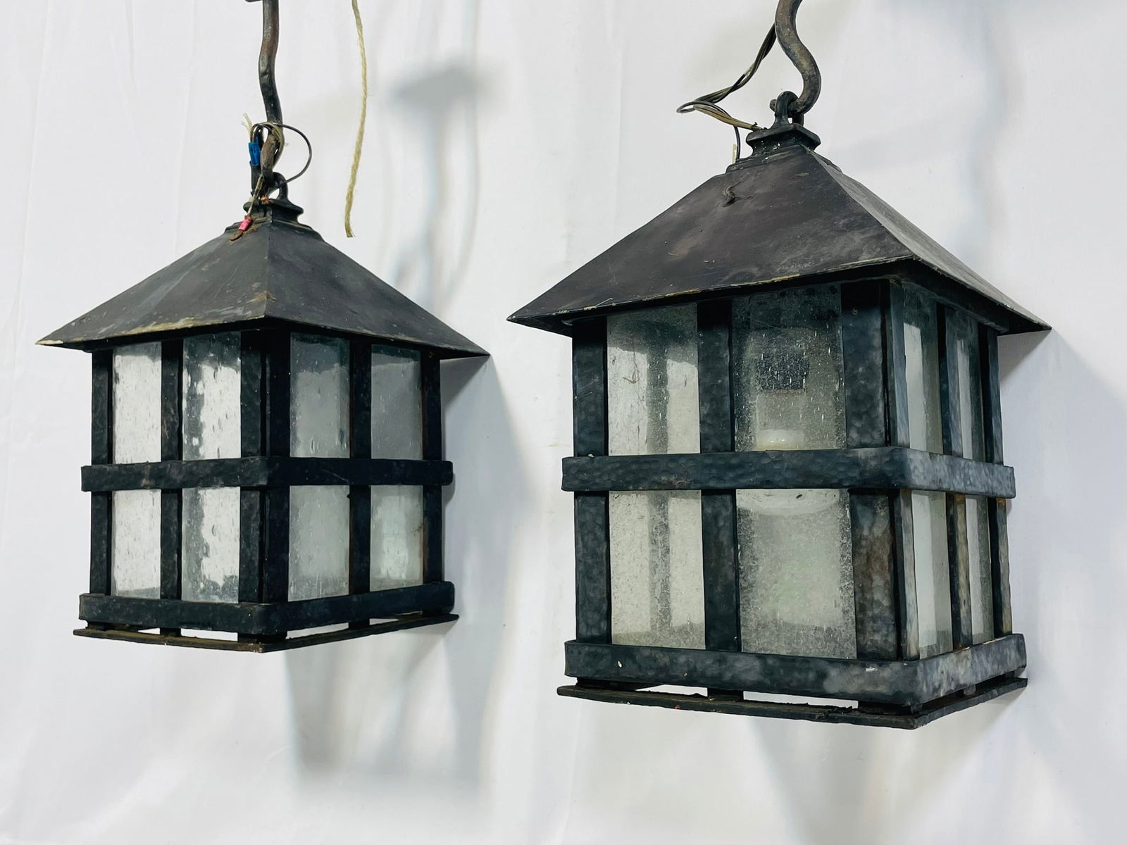 Pair of Vintage Wrought Iron Outdoor Lantern Lights (1 of 7)