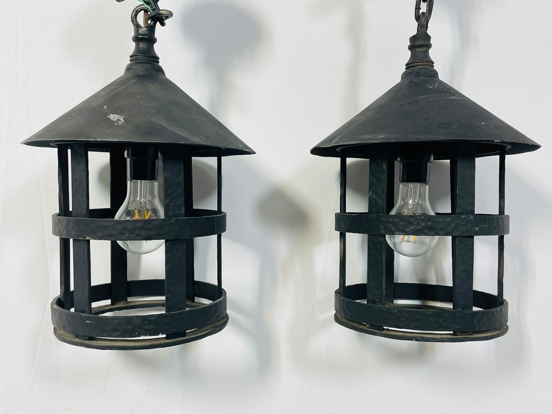 Pair of Vintage Wrought Iron Outdoor Lantern Lights (1 of 7)