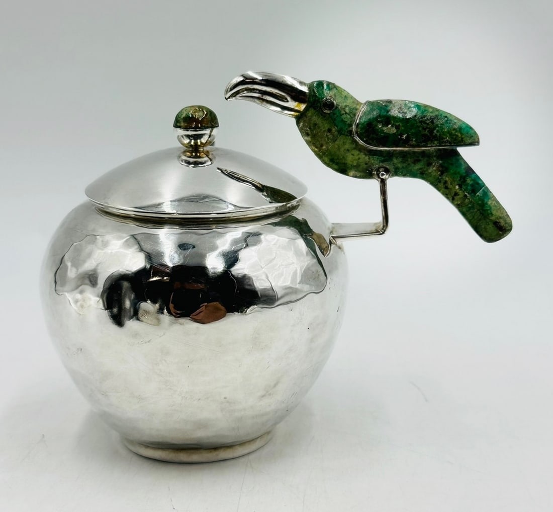 Silver and Calcite Stone Sugar Bowl & Ladle by Emilia Castillo for Los Castillo (1 of 15)